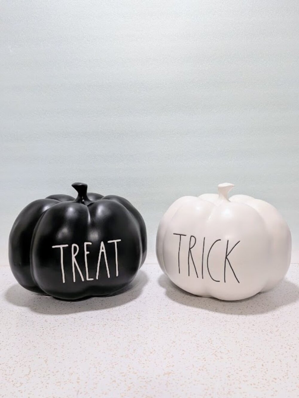 Rae Dunn Halloween Ceramic TRICK & TREAT Large Pumpkins Set